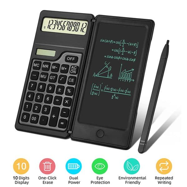 12-Digit Calculator with 6 Inch LCD Writing Tablet Mute Desktop Calculator Solar/Battery Dual Powered for School Office Business