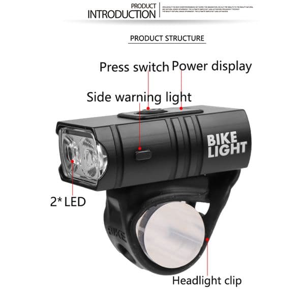 USB Rechargeable Mountain Bike Front Light LED Waterproof Handlebar Headlight