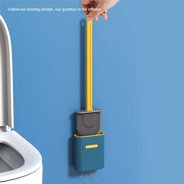 Soft Toilet Cleaning Brush Flexible Tpr Silicone Cleaner Brush With Holder For Floor Flat Head Brush Bathroom Wall Mounted