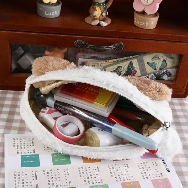 Kawaii Plush Pencil Bag for Girls Cute Pen Pouch Box Large Capacity Student School Supplies Korean Stationery