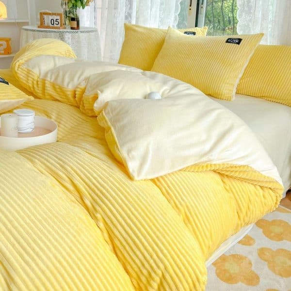 Corduroy Bedding Set 4PCS Queen Size 2x2.3M Warm Soft Duvet Cover Comforter for Winter Bedroom