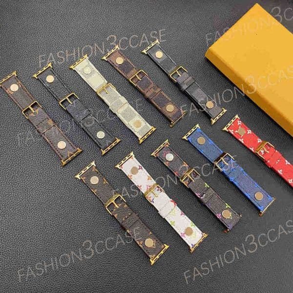 Fashion Designer Watch Straps 38 40 41 42 44 45 49 mm for Smart Watches Series 2 3 4 5 6 7 Luxury PU Leather Print Pattern Bands Deluxe Watchbands