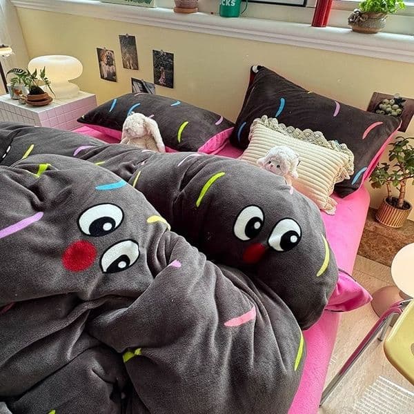 Cartoon Kids Bedding Set 4pcs 2x2.3m Flannel Duvet Cover Comforter Cover Pillowcase Bedroom Decor