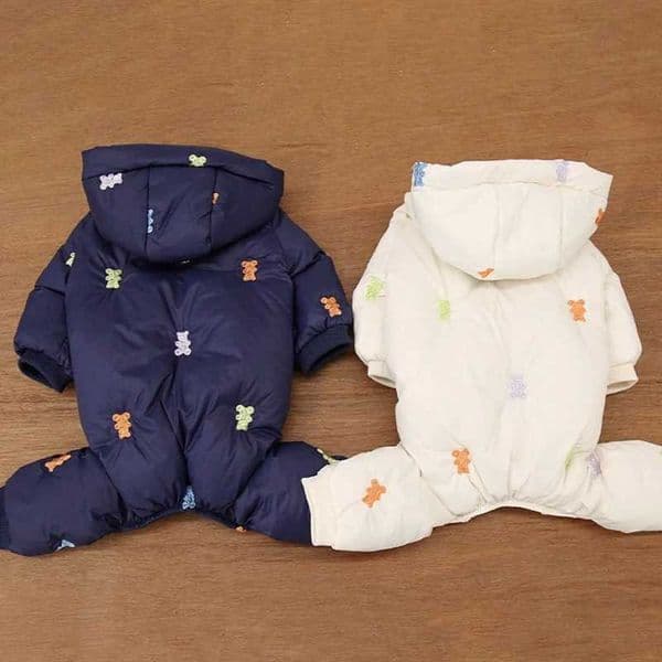 Fl Printed Bear Dog Coat Pet Four Leg Cotton Coat Teddy Warm Winter Coat Schnauzer Down Jacket Dog Sweet Jacket M241116