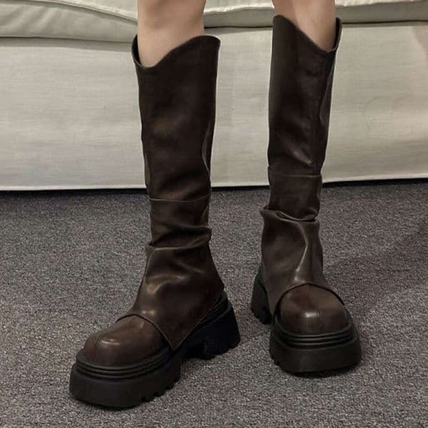High Platform Women Heels Chunky Sexy Leather Shoes Woman 2025 Trend Winter New Brand Punk Female Motorcycle Boots