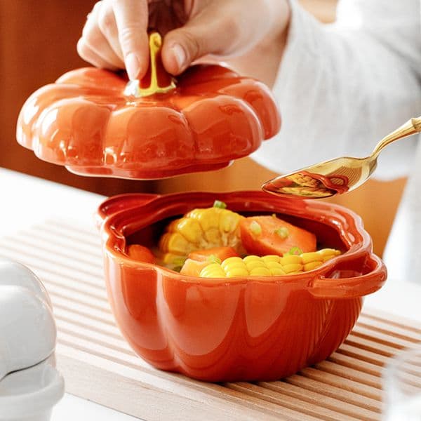 reusable ceramic with lid stew pumpkin cup household kitchen children's soup steamed egg salad tableware rice bowl YA243