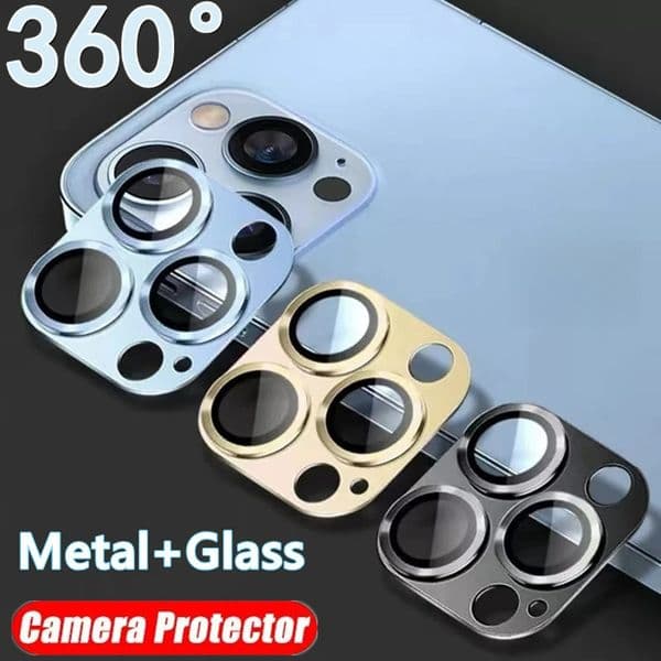 For iPhone 16 Camera Protector 3D Metal Lens Protectors Compatible with iPhone 11 12 13 14 15 16 Pro Max Full Coverage Metal+Glass iPhone Camera Protective Film