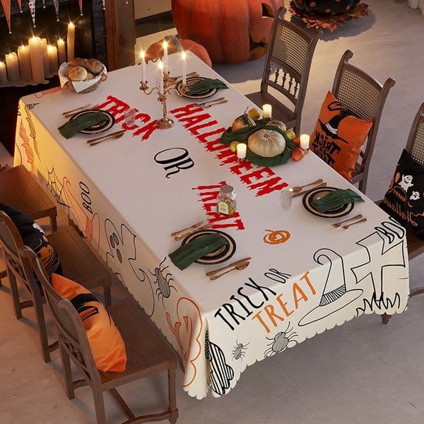 140x180cm Halloween Tablecloth Pumpkin Ghost Spider Web Pattern Waterproof Non Slip Dining Table Cover for Party Decoration