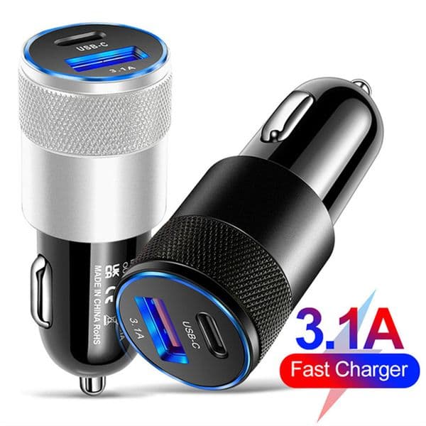 38W 3.1A PD Portable Metal Dual 2-Port USB-A USB-C Output Fast Charging Car Adapter For iPhone 16 15 14 13 12 11 Pro Plus Xiaomi Samsung S25 S24 Quick Charger dh912686698-JY