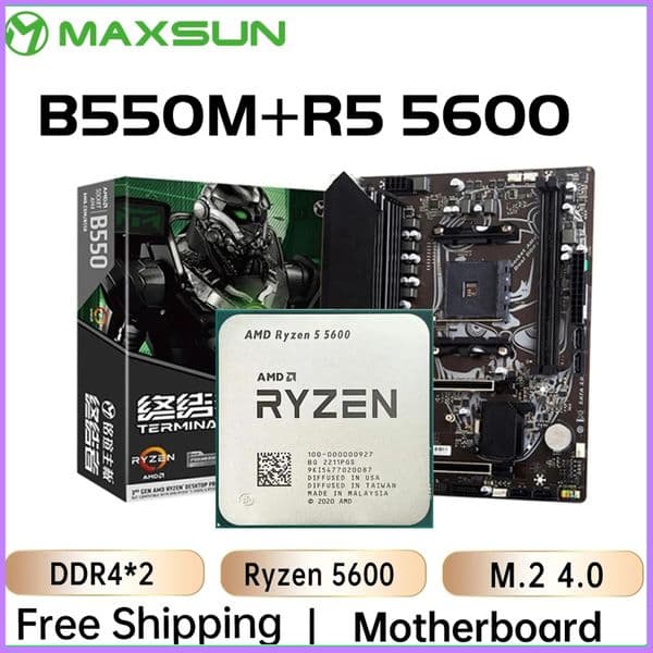 MAXSUN AMD B550M with Ryzen 5 5600 CPU Motherboard Set 6 Core 12 Thread PCIE4 for Desktop Computer Gaming Motherboard Combo