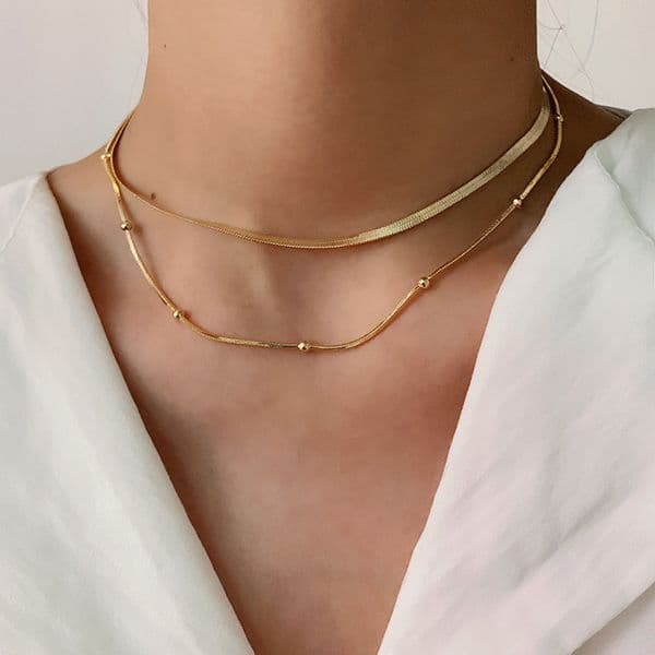 Elegant 18K Real Gold Plated Choker Necklace Double Layer Snake Chain Necklaces For Women Wedding Jewelry Friend Family Numbers Gift Luxury Accessory Wholesale