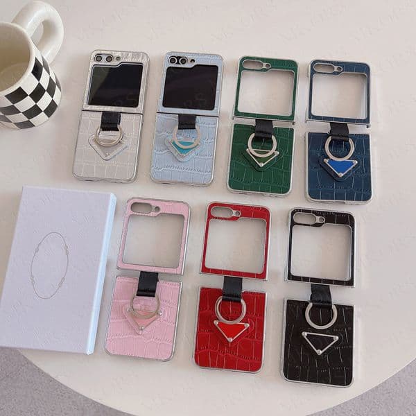 Luxury Plating TPU Frame Phone Case for Samsung Z Flip 7 6 5 4 3 Premium Crocodile Grain Leather Protection Cover Anti-drop Finger Hook Galaxy Flip6 Flip5 Flip4 Flip3