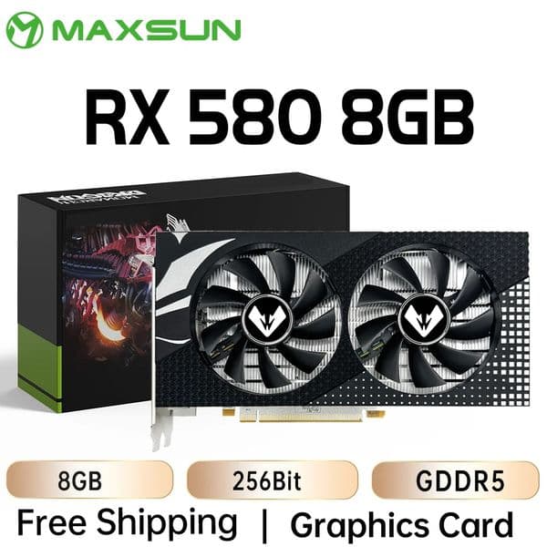 MAXSUN Graphics Cards Full New AMD Radeon RX580 2048SP 8G GDDR5 256bit HDMI+DP+DVI Video Card For Desktop Gaming Computer GPU