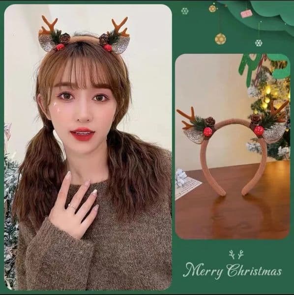 Reindeer Christmas Headband Antlers Horn Flower Hair Band Clasp Headwear for Kids Adult Year Navidad Party Halloween Cosplay 241122 Z260609