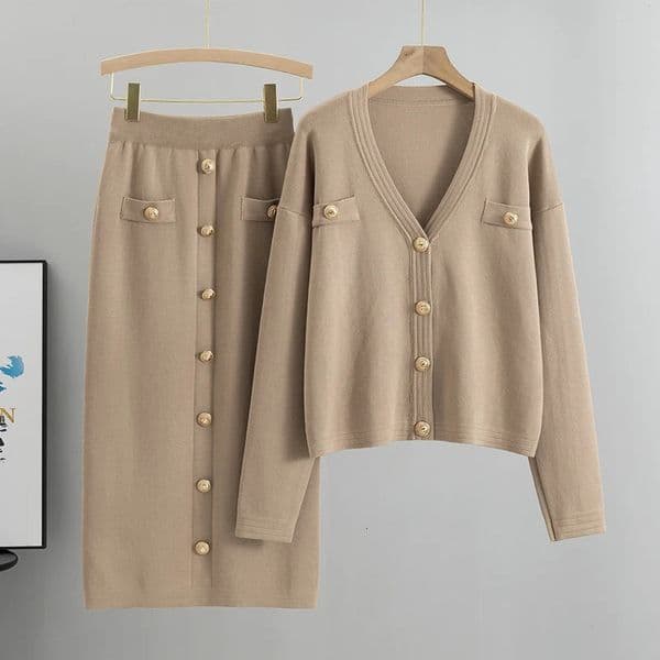 Elegant Knit Blazer Skirt Set Women 2 Piece Matching Vintage Knitted Two Korean Fashion Spring 241121
