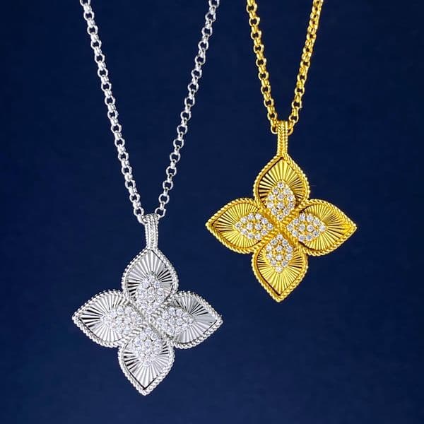 four leaf flower necklace Length 45+5 CM zinc silver alloy gold plated hypoallergenic counter highest counter quality diamond jewelry classic style with box 008