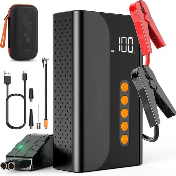 Jump Starter With Air Compressor 10400mAh Portable Charger 150PSI Tire Iator LCD Display Power Bank LED Light 12V Car Battery Booste