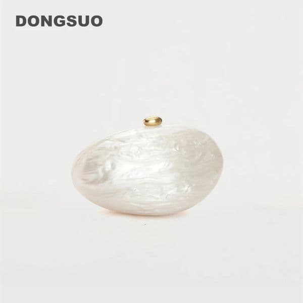 Egg Shell Clutch Bag Acrylic purse women wedding evening party cute ivory pearl color handbag summer 241125