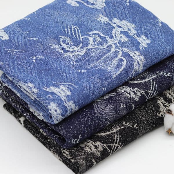 50CM/Piece Blue pine jacquard denim clothing fabric high-grade handmade DIY clothing coat