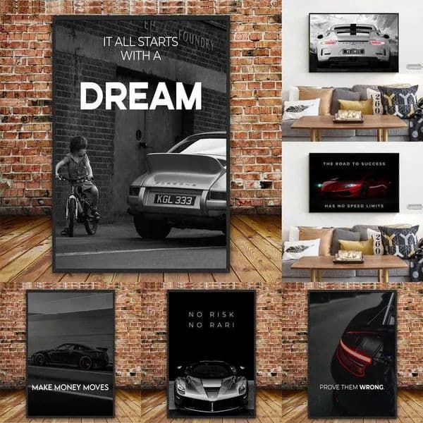Chase Your Dreams luxury supercar poster printed on canvas wall art inspired image W241128