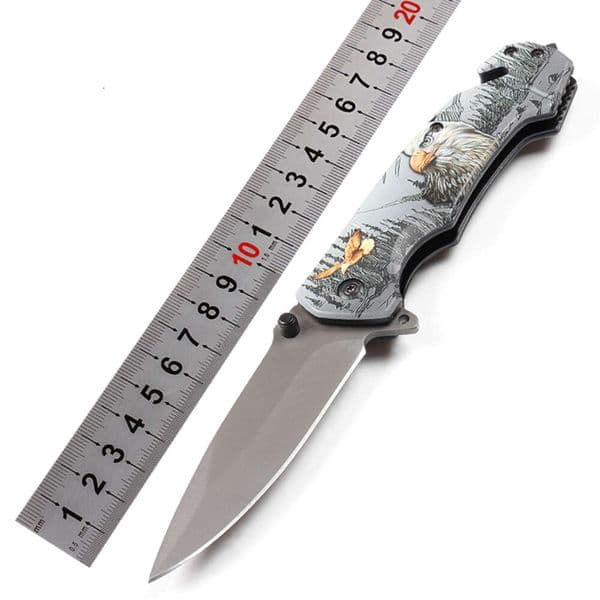 All Steel TRI-D Handle Folding Knife Two-color Pattern Outdoor Camping Pocket Survival Hunting Knife