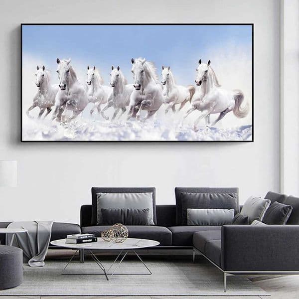 7 White Horse Racing Canvas Animal Posters and Printed Wall Art Images W241128