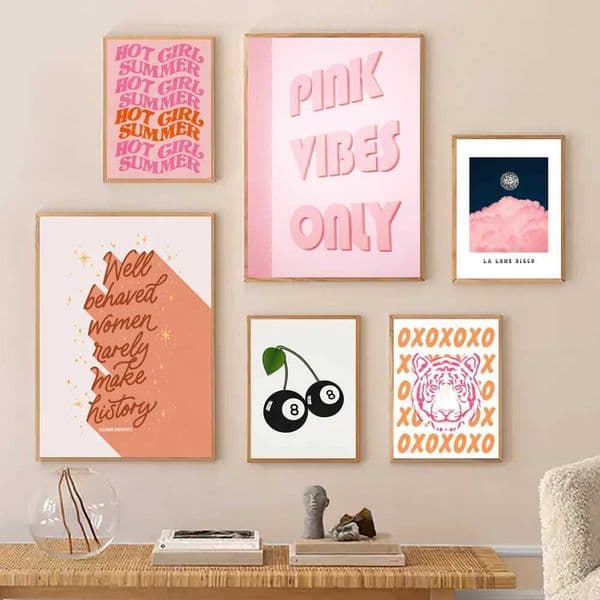 Vintage cocktails trendy wall art pink playing cards posters vintage disco canvases prefabricated dormitories youth rooms wall decorations W241128