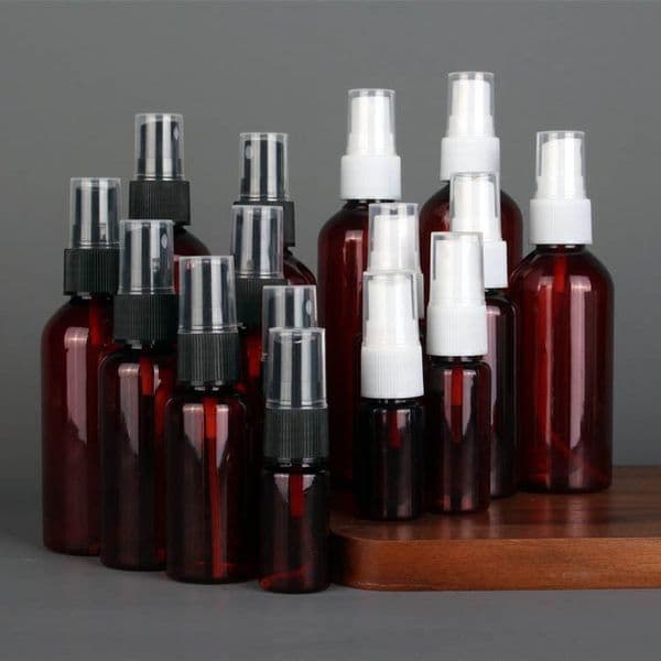 Plastic Spray Bottles 100ml/3.4oz, Amber Fine Mist Mini Travel Bottle Set, Portable Refillable Makeup Sprayer Containers for Perfume, Liquids, Aromatherapy