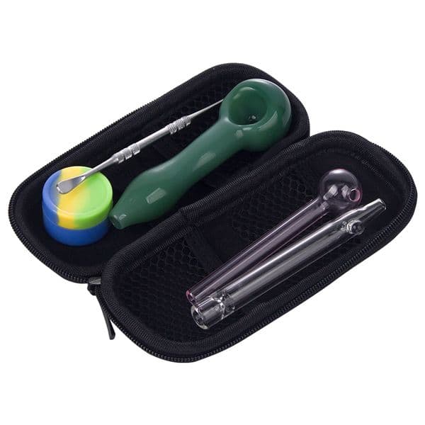 ZH004 Spoon Smoking Pipe Smooth Airflow Glass Hand Pipes Colorful Oil Burners Silicon Jar Dabber Tool Zipper Case Portable Bag Set