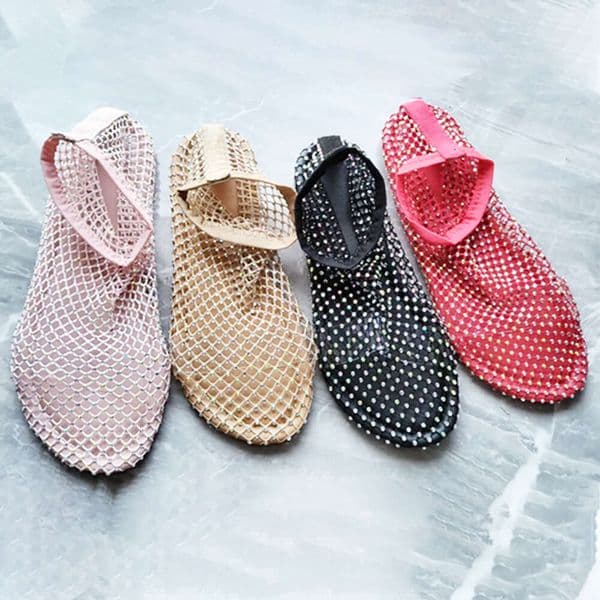 designer women mesh hollow breathable dress shoes luxury sandals top quality summer flats round head leather solid color dress shoes casual outdoor beach shoes 579