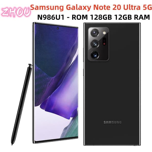 Refurbished original screen Samsung Galaxy Note 20 Ultra 5G Note20 N986U1 128G/256G/512GB Octa Core Snapdragon 865+ 6.9" 12GB 108MP&Dual 12MP CellPhone eSim