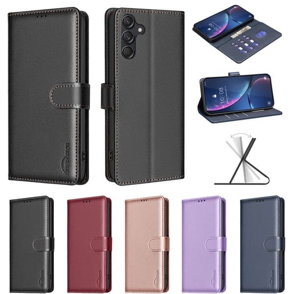 S26 Pro RFID Blocking PU Leather Wallet Cases For Samsung S25 Edge A27 A57 A37 S24 Ultra S23 FE Plus A16 A06 A35 A15 A25 A36 A56 A26 Litchi ID Card Holder Flip