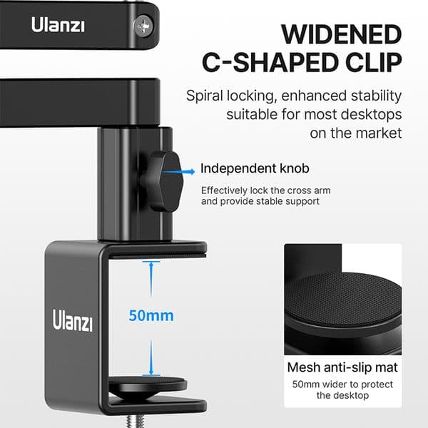 Ulanzi LS26 PRO Desktop Low Microphone Stand 360° Adjustable All-Aluminum Alloy Structure 48cm Super Long Cross Arm