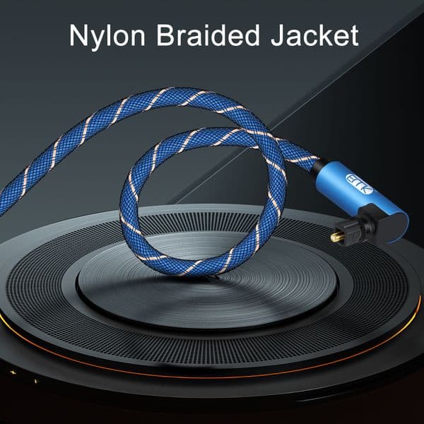 E Dual 90 Degree Optical Audio Cable new Right Angle 2025 Digital Optical Cable Toslink Cable Braided jacket For TV, Speaker, Soundbar