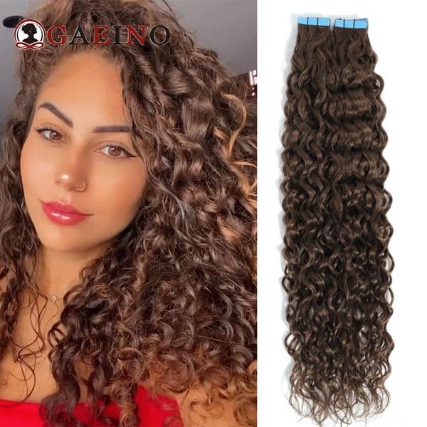 Tape In Hair Extensions Water Wave Real Human 2025 Hair 2# Dark new Brown Natural Cural Tape On Hair Ectensions Skin Weft Hairpiece 2G/Pc