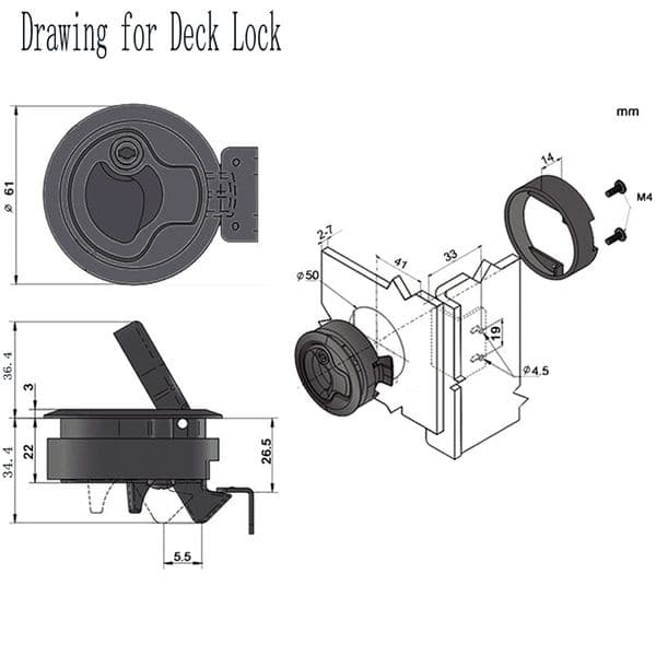4 PCS Marine Boat Round Deck Lock with Key Plastic Flush Pull Slam Latches Lift Ring Handle for RV Deck Hatches Door Replacement