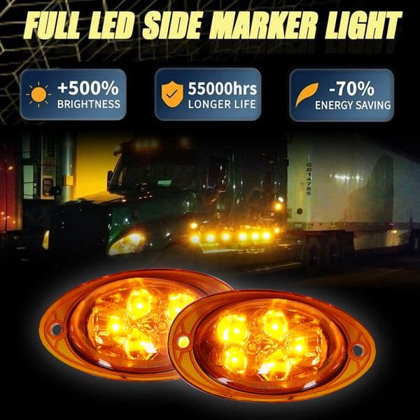 iJDM Full LED Front Cab Truck Side Marker Turn Signal Light Assemblies For 2008-2017 Freightliner Cascadia Semi-Truck