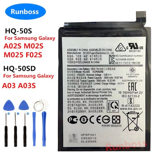 Runboss Quality Battery HQ-50SD For Samsung Galaxy A03 A03S, HQ-50S For Galaxy A02S M02S M025 F02S Cell Phone + Free Tools