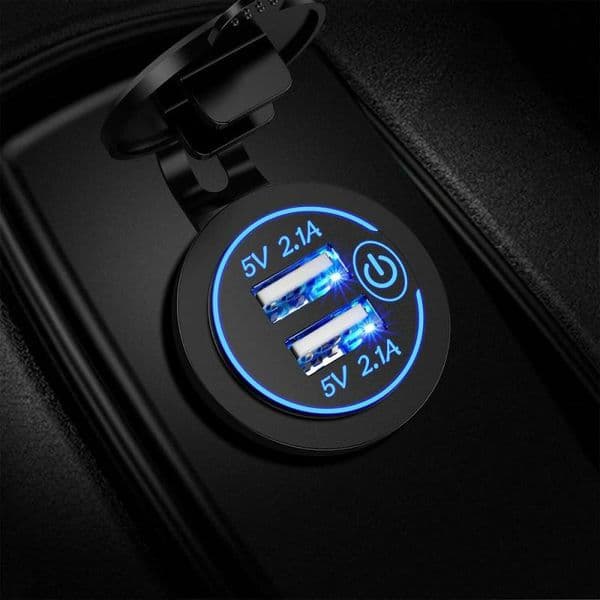 Quick Charge 12V/24V Dual USB Car Charger Waterproof 4.2A Fast Charger Socket With Touch Switch&LED Light Car Adapter