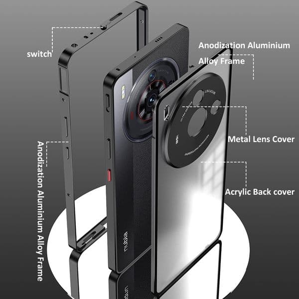 Aluminium Alloy Metal Frame Bumper + Acrylic Back Cover Case For ZTE nubia Z50S Pro