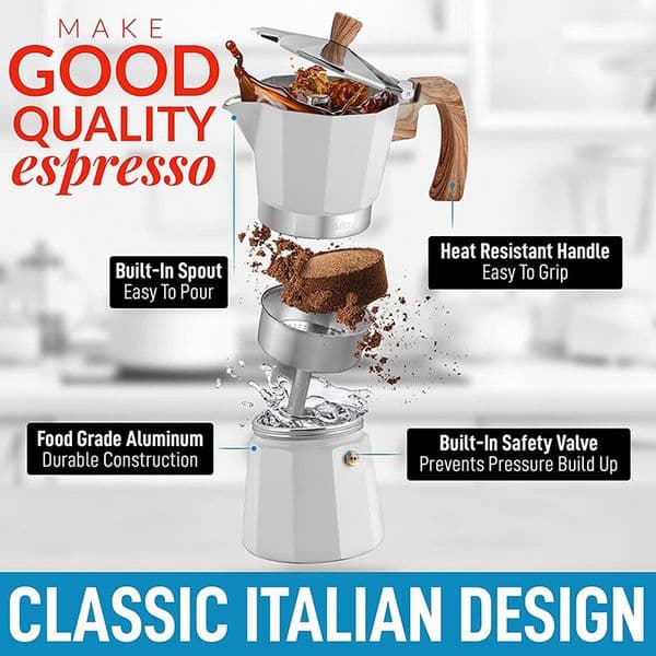150ml Vintage Classic Italian Moka Pot with Wood Handle Stove Top Espresso Maker for Cafe Brewing Coffee Accessories