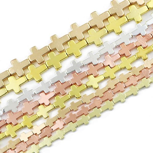 Rose Gold Colour 6/8/10MM Cross Jesus Hematite Natural Stone Charm Spacer Loose Beads For Jewelry Making Diy Bracelet Necklace