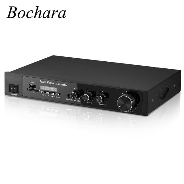 Bochara Desktop Mini Power Audio Amplifier 50W+50W Support USB SD Microphone Bluetooth-Compatible For 15cm-25cm Speakers