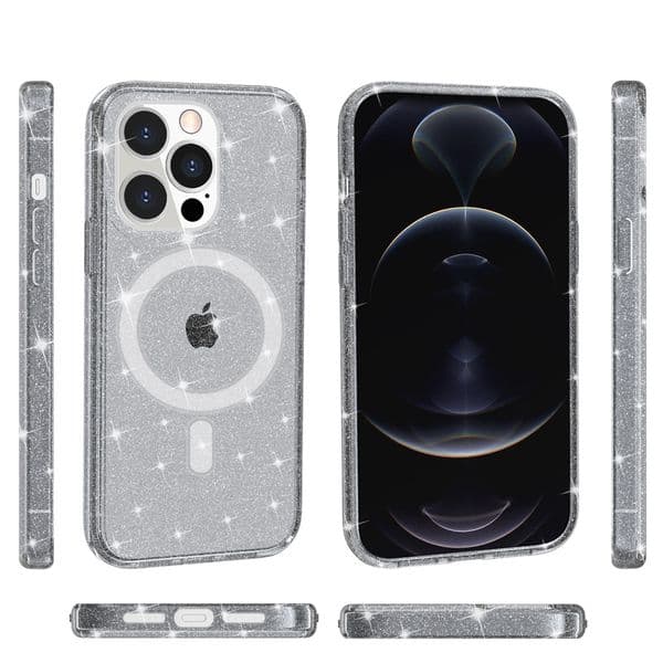 Magnetic Case with Magnet For iPhone 13 Pro Max 12 Mini 11 13Pro 12Pro 13Mini 12Mini iPhone13 iPhone12 Glitter Clear Cover Black