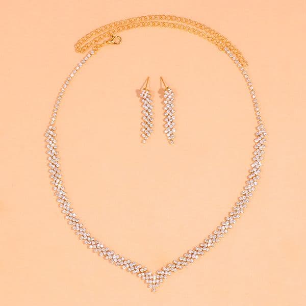 StoneFans Lozenge Necklace Earrings Set Aesthetic Women Bridal Accessories Statement African Piercing Wedding Jewelry Decoration