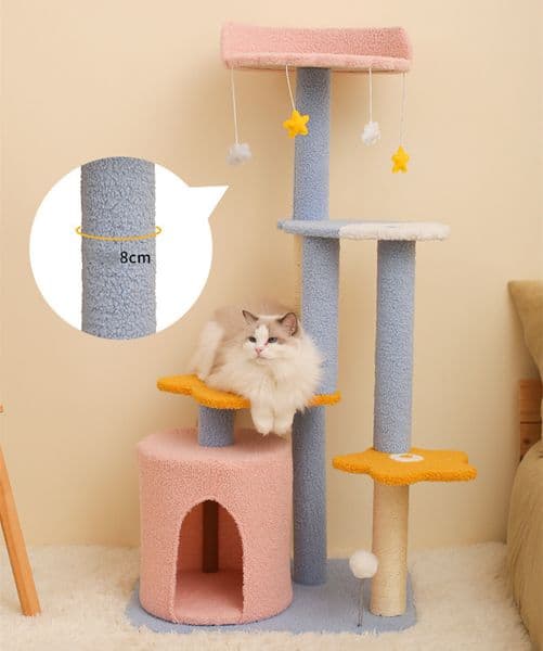 Cute Tree Scratcher Sisal Scratching Post Play Furniture Cat Barrel Bed Cave Cat Climber Couch