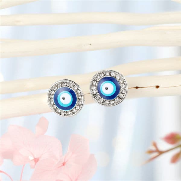 1Pair Crystal Turkish Evil Eye Small Stud Earrings For Women Vintage Bohemian Rhinestone Round Sun Eye Ear Stud Jewelry E667