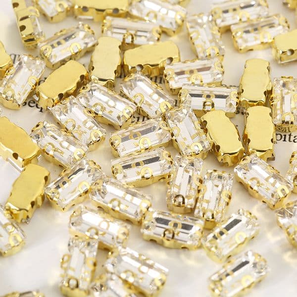 PEESOM 50pcs 5x10mm Sliver/Gold Claw Baguette Crystal Stone Flatback Glass Sewing Rhinestones for DIY Garment Accessories
