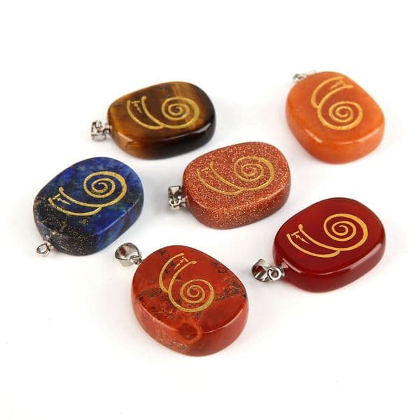 Natural Stone 7-color Chakras Oval Pendant Handmade Carve Japanese DAI KO MYO Reiki Symbol Jewelry Energy Stone Necklace