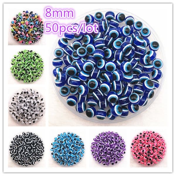 New Jewelry Resin Spacer Beads Ball Mixed Evil Eye Pattern About 50pcs 8mm( 5/16") Dia, Hole: Approx 2.0mm